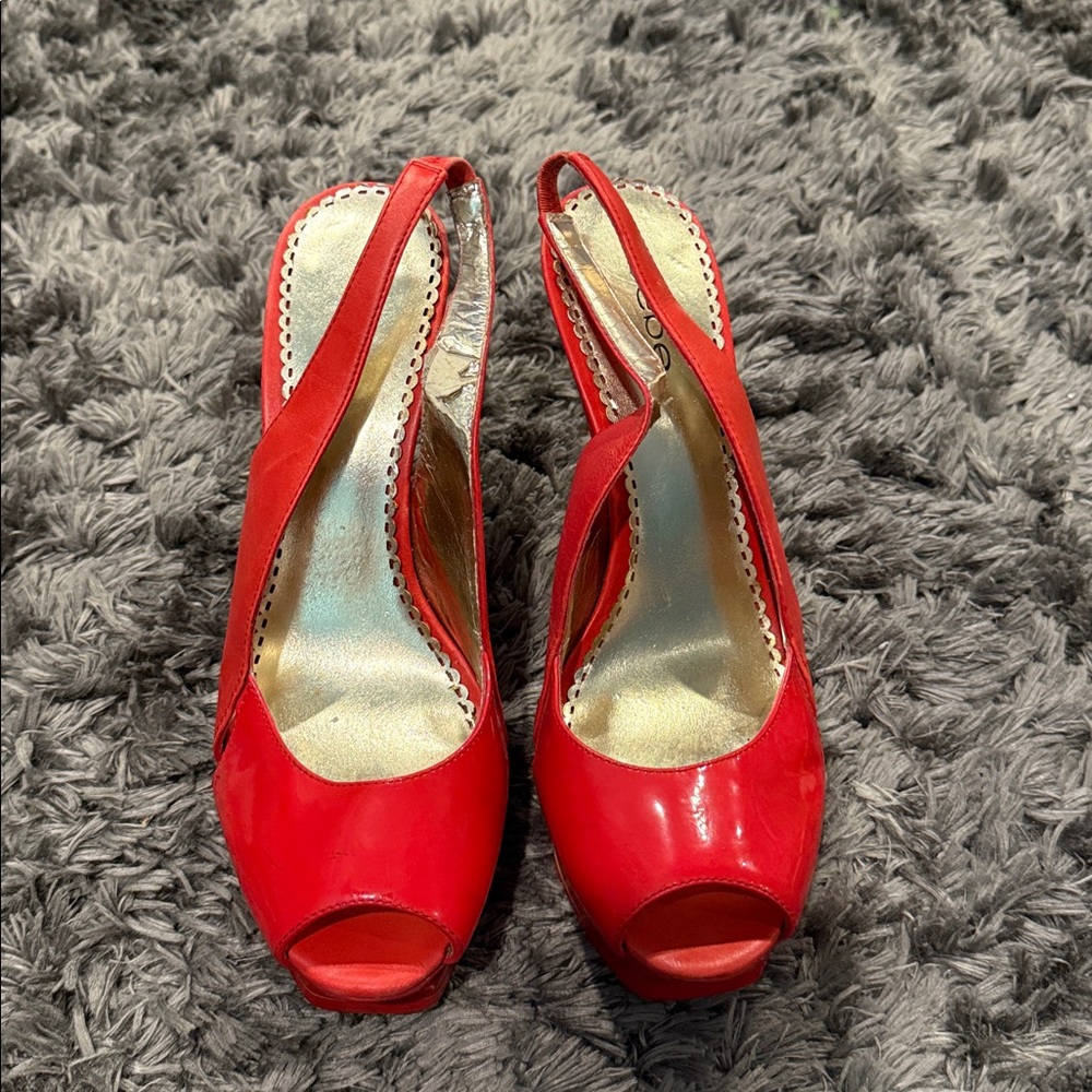 Red BEBE Peep Toe Slingback Heels